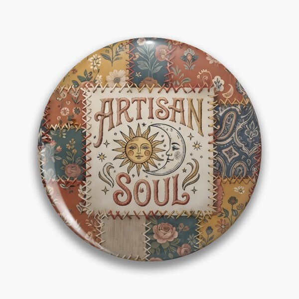 Item preview, Artisan Soul Vintage Faux Patchwork Boho Celestial Sun and Moon Quilt Aesthetic Print designed and sold by Bhaskar Digital Art.