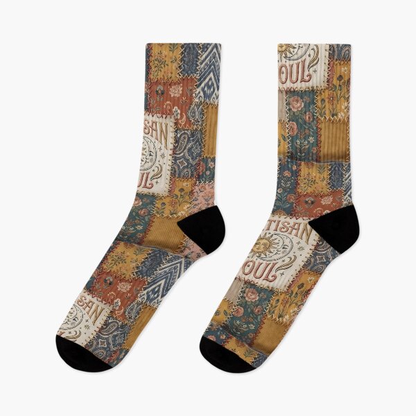 Item preview, Artisan Soul Vintage Faux Patchwork Boho Celestial Sun and Moon Quilt Aesthetic Print designed and sold by Bhaskar Digital Art.
