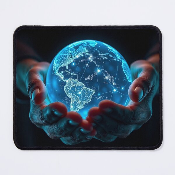 Item preview,  Cosmic Glowing Holographic Earth Planet in Hands Art designed and sold by IntelliMindDesigns.