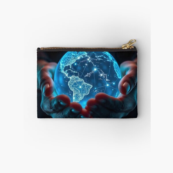 Item preview,  Cosmic Glowing Holographic Earth Planet in Hands Art designed and sold by IntelliMindDesigns.
