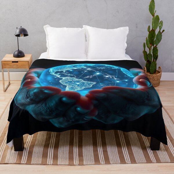 Item preview,  Cosmic Glowing Holographic Earth Planet in Hands Art designed and sold by IntelliMindDesigns.