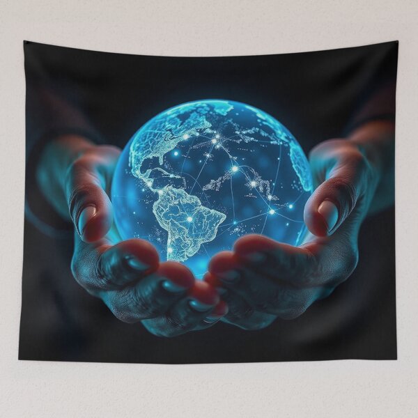 Item preview,  Cosmic Glowing Holographic Earth Planet in Hands Art designed and sold by IntelliMindDesigns.