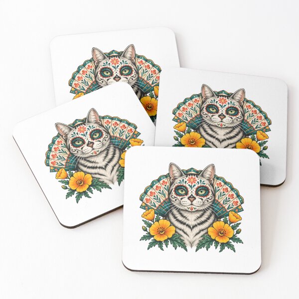 Item preview, Day of the Dead Catrin White Cat Art    designed and sold by Old's Cool Cat Studio.