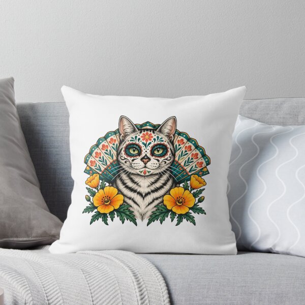 Item preview, Day of the Dead Catrin White Cat Art    designed and sold by Old's Cool Cat Studio.