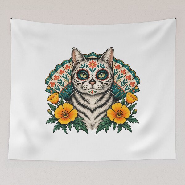 Item preview, Day of the Dead Catrin White Cat Art    designed and sold by Old's Cool Cat Studio.