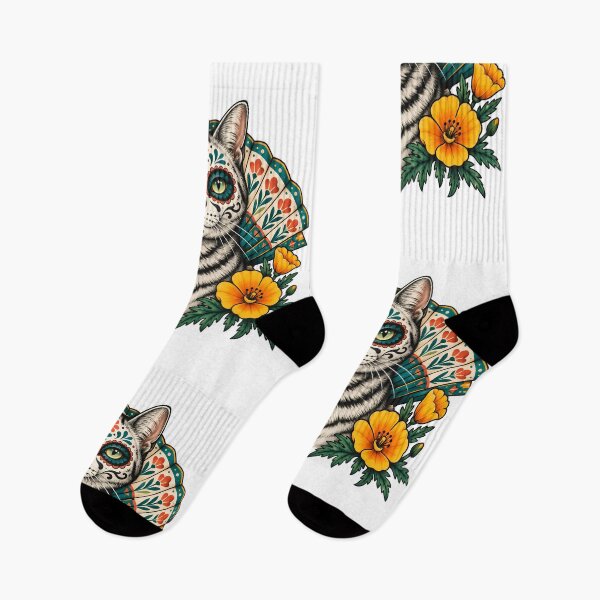 Item preview, Day of the Dead Catrin White Cat Art    designed and sold by Old's Cool Cat Studio.
