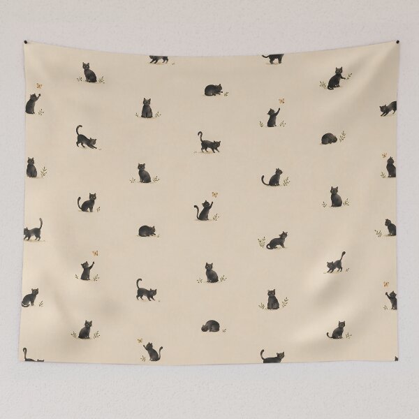 Item preview, Minimalist Black Cat Watercolour Pattern on Cream designed and sold by Jozefin's Studio.