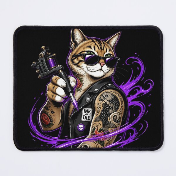 Item preview, Cyberpunk Tattoo Artist Cat Leather Jacket designed and sold by LazyDayzCo.