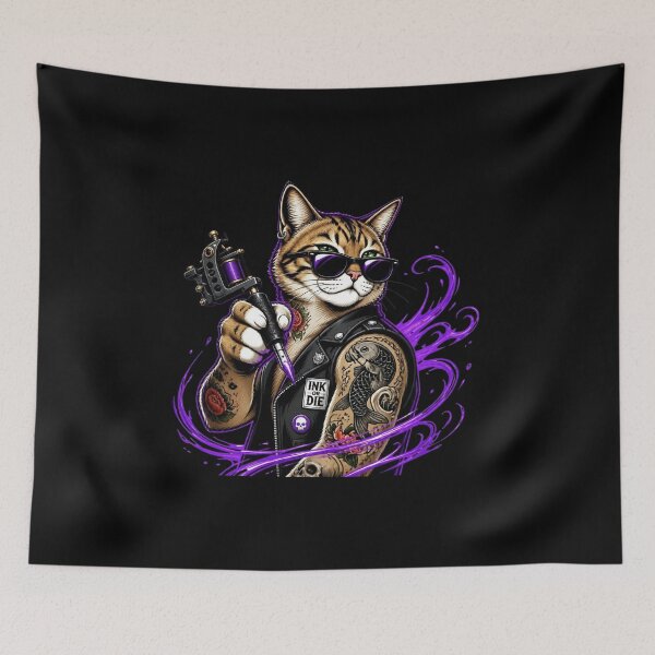 Item preview, Cyberpunk Tattoo Artist Cat Leather Jacket designed and sold by LazyDayzCo.