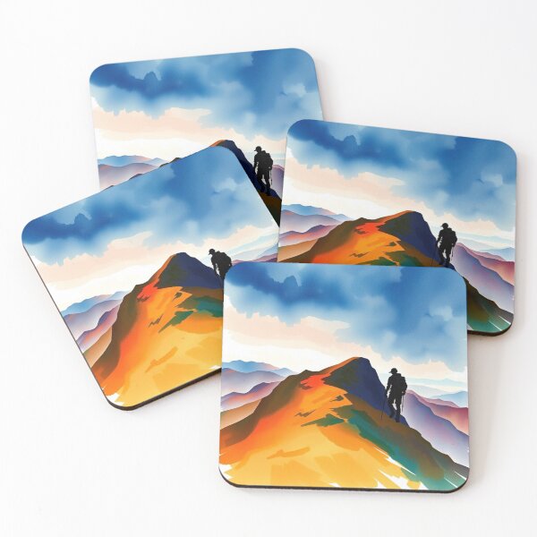 Item preview, Vibrant Colorful Mountain Peak Hiker Silhouette Adventure Landscape Art designed and sold by EllDAV777.