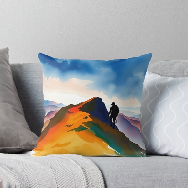 Item preview, Vibrant Colorful Mountain Peak Hiker Silhouette Adventure Landscape Art designed and sold by EllDAV777.