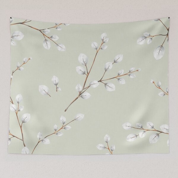 Item preview, Minimalist Sage Green Winter White Blossom Pattern designed and sold by IntelliMindDesigns.