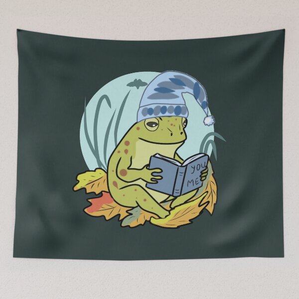 Item preview, Frog Reading Book Cottagecore Night Sleepy Toad Illustration designed and sold by LeshanArt.