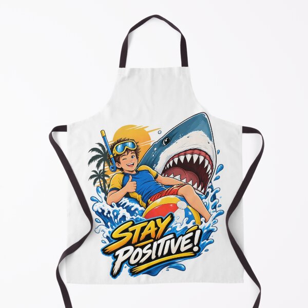 Item preview, Stay Positive! Funny Anime Boy and Giant Shark Chase, "Stay Positive" Funny Shark Attack Anime Summer Adventure designed and sold by Oddly Yours Goods.
