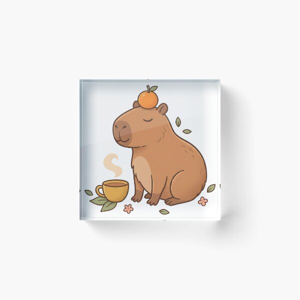 Item preview, Cute Capybara with Orange on Head and Cup of Tea Kawaii Animal designed and sold by ahmadhamdi.