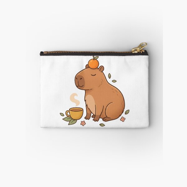 Item preview, Cute Capybara with Orange on Head and Cup of Tea Kawaii Animal designed and sold by ahmadhamdi.