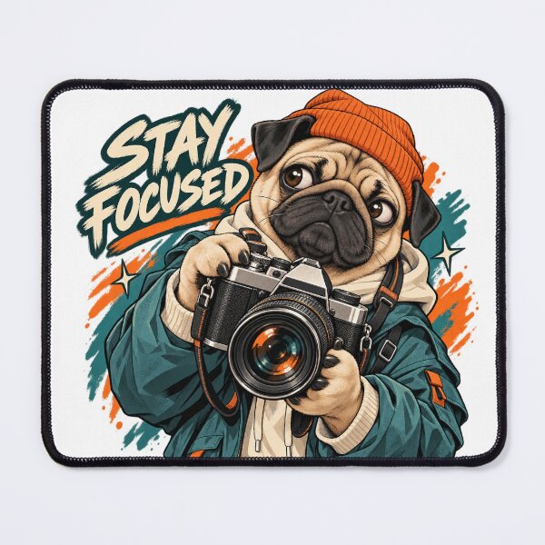 Item preview, Stay Focused Pug Photographer designed and sold by ArtikaCreative.
