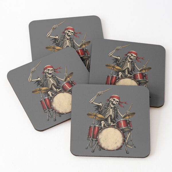 Item preview, Skeleton Drummer Playing Red Drum Kit Heavy Metal Vintage Rock Art designed and sold by Creative Spark.