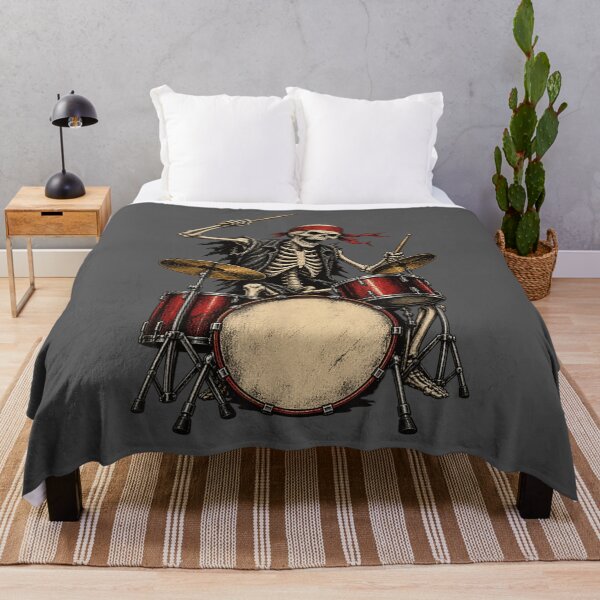 Item preview, Skeleton Drummer Playing Red Drum Kit Heavy Metal Vintage Rock Art designed and sold by Creative Spark.