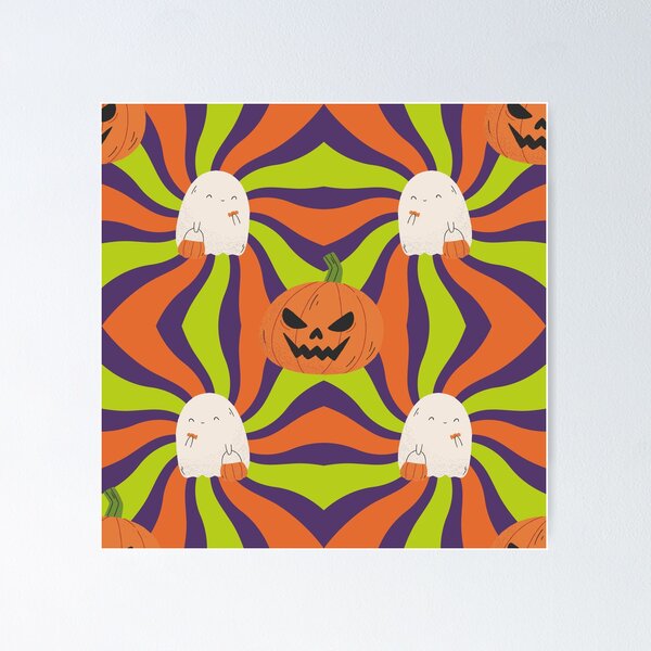 Item preview, Retro Halloween Ghost and Pumpkin Trippy Pattern designed and sold by Violet-Forge.