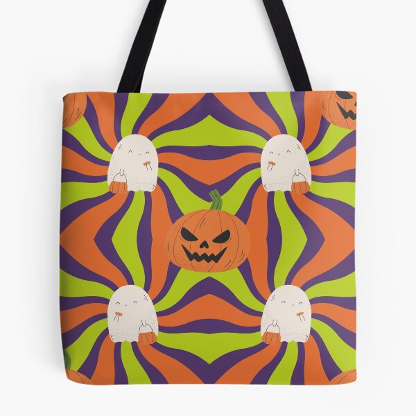 Item preview, Retro Halloween Ghost and Pumpkin Trippy Pattern designed and sold by Violet-Forge.