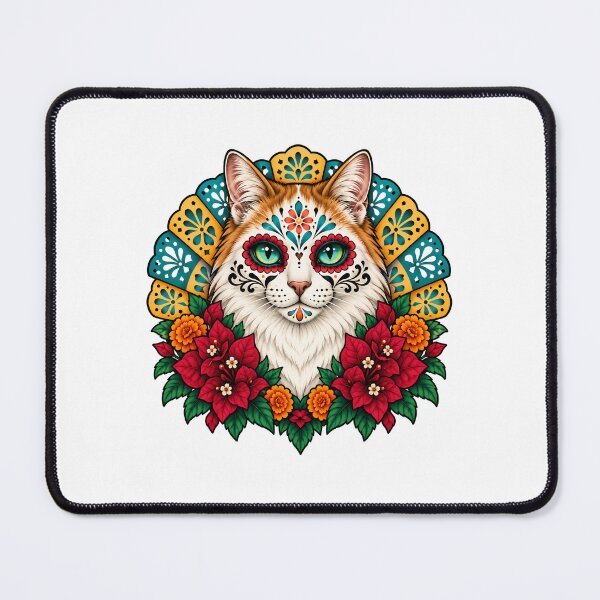 Item preview, Day of the Dead Catrina Longhair Cat Art designed and sold by Old's Cool Cat Studio.