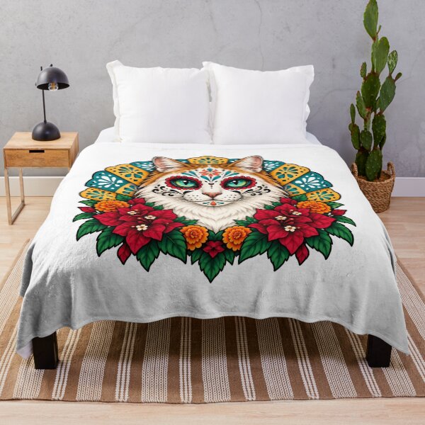 Item preview, Day of the Dead Catrina Longhair Cat Art designed and sold by Old's Cool Cat Studio.
