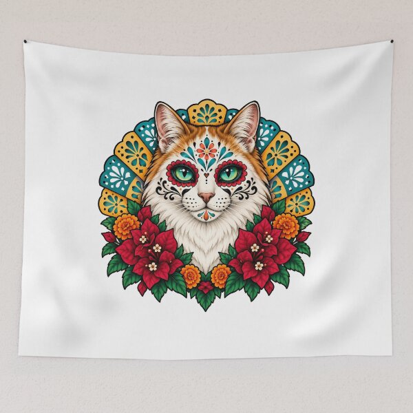 Item preview, Day of the Dead Catrina Longhair Cat Art    designed and sold by Old's Cool Cat Studio.