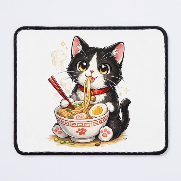 Item preview, Cute Black Cat Eating Ramen designed and sold by GingerArtStudio.