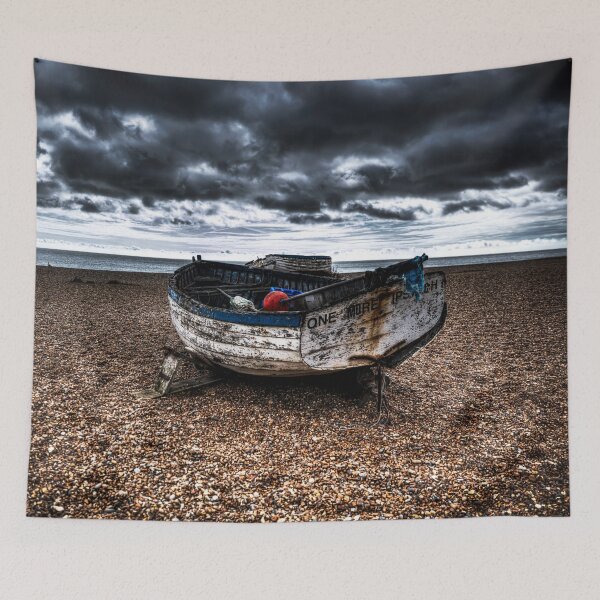 Item preview, Weathered Fishing Boat on Aldeburgh Beach Under Stormy Skies, Suffolk, UK designed and sold by Paul Thompson Photography.