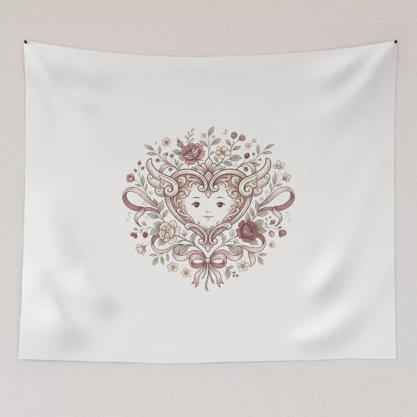 Item preview, Coquette Botanical Vintage Cherub Heart with Roses & Ribbons designed and sold by MCV-Designs.