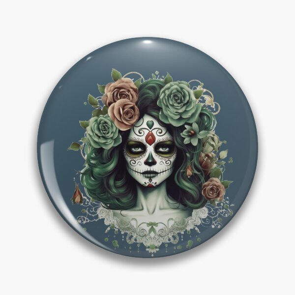 Item preview, A woman with roses in her hair and a Mexican death mask - 02 designed and sold by MadamPaperHazel.