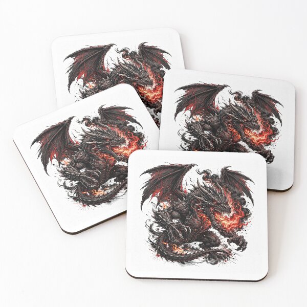 Item preview, Fierce Black Fire Dragon Breathing Flames Tattoo Art designed and sold by Mittu96.