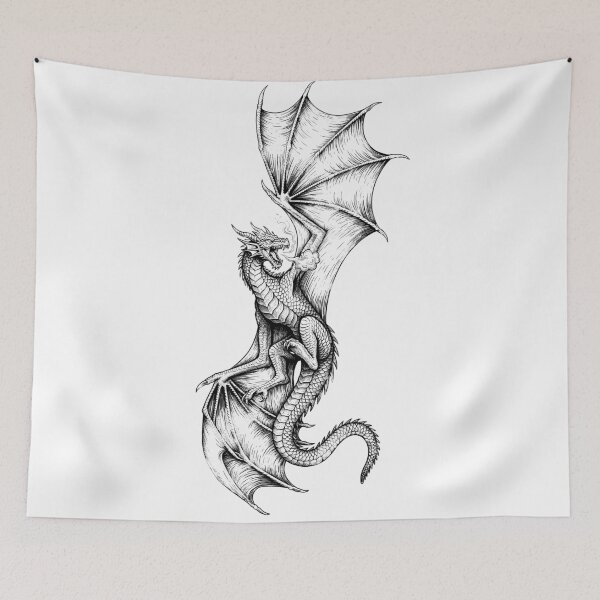 Item preview, Ascending Dragon - Straight Tail Fire Breath Ink Art designed and sold by DragonSerpent Ink.