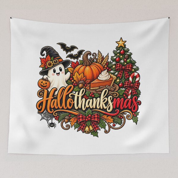 Item preview, Hallothanksmas Triple Holiday Season Halloween Thanksgiving Christmas Art designed and sold by DesignArtist.ia.