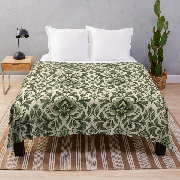 Item preview, Olive Green Botanical Damask Pattern designed and sold by Sandy Beach Decor.