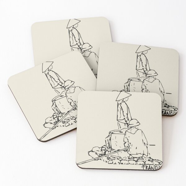 Item preview, Ban Gioc Waterfall Boatmen | Minimalist Vietnam Line Art designed and sold by Francicci.