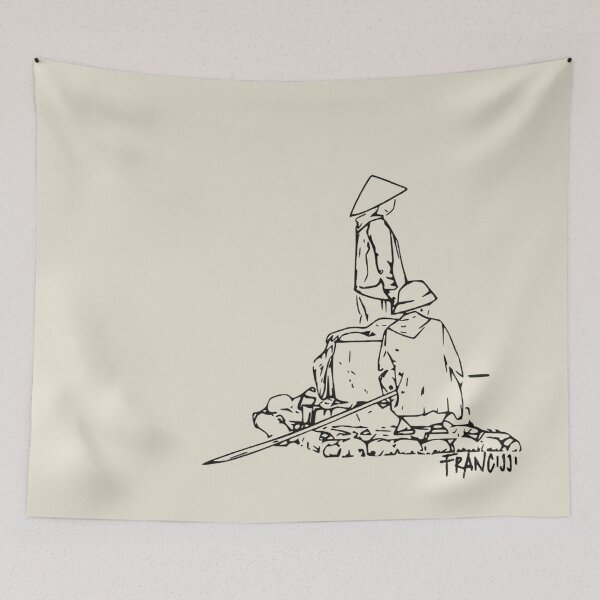 Item preview, Ban Gioc Waterfall Boatmen | Minimalist Vietnam Line Art designed and sold by Francicci.