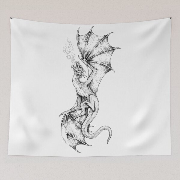 Item preview, Serpent-Tail Ascending Dragon - Vertical Ink Illustration designed and sold by DragonSerpent Ink.