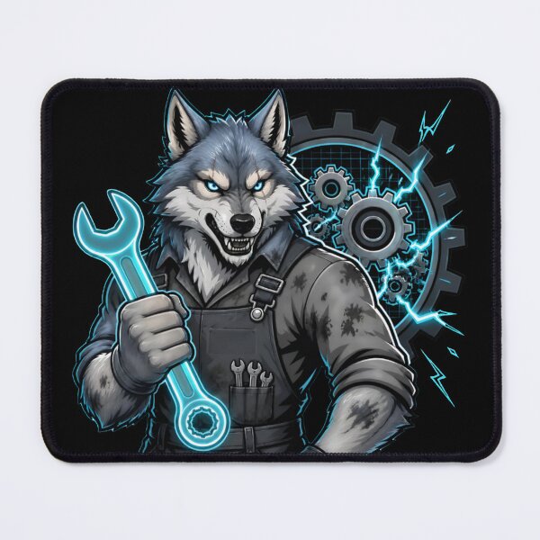 Item preview, Cyberpunk Mechanic Wolf designed and sold by LazyDayzCo.