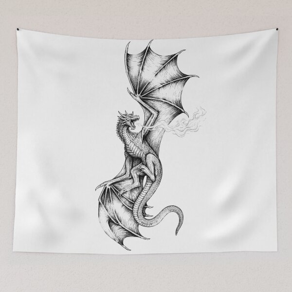 Item preview, Flame Burst Dragon - Horizontal Fire Vertical Pose Ink Art designed and sold by DragonSerpent Ink.