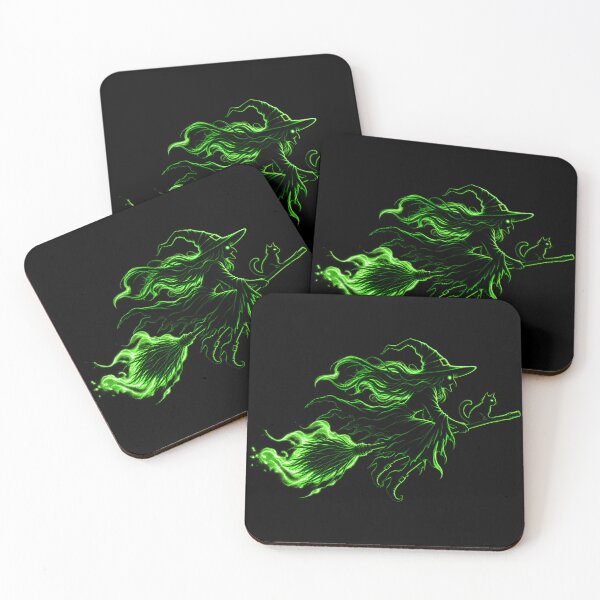 Item preview, Glowing Green Witch & Cat on a Broomstick – Halloween designed and sold by redsharkuk.