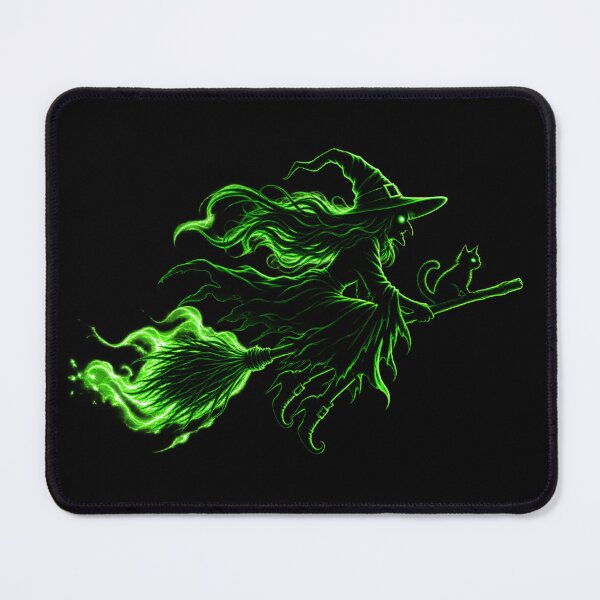 Item preview, Glowing Green Witch & Cat on a Broomstick – Halloween designed and sold by redsharkuk.