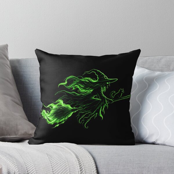 Item preview, Glowing Green Witch & Cat on a Broomstick – Halloween designed and sold by redsharkuk.