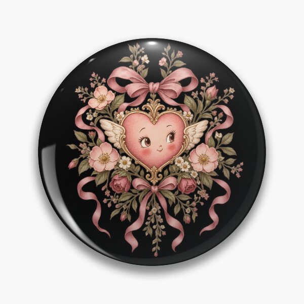 Item preview, Coquette Botanical Winged Heart with Pink Bow & Roses designed and sold by MCV-Designs.