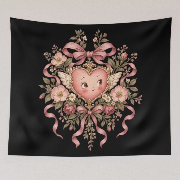 Item preview, Coquette Botanical Winged Heart with Pink Bow & Roses designed and sold by MCV-Designs.