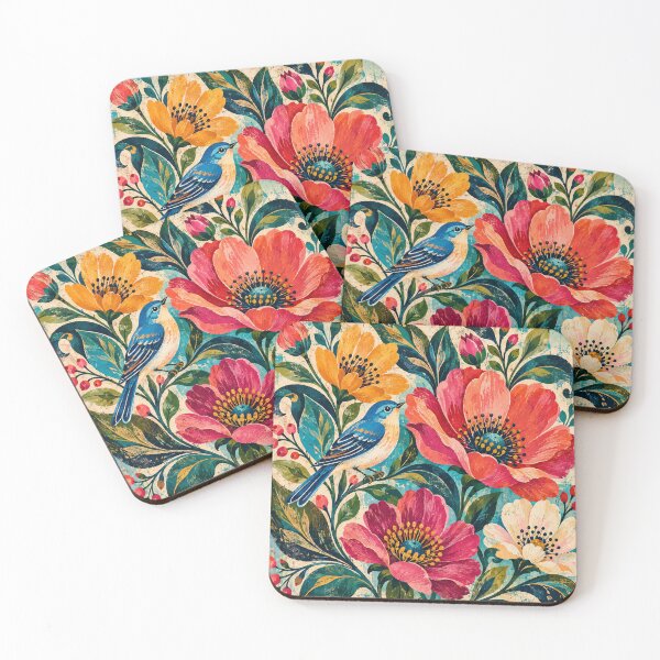 Item preview, Blue Bird & Wildflowers – Colorful Vintage Folk Art designed and sold by RetroPop23.