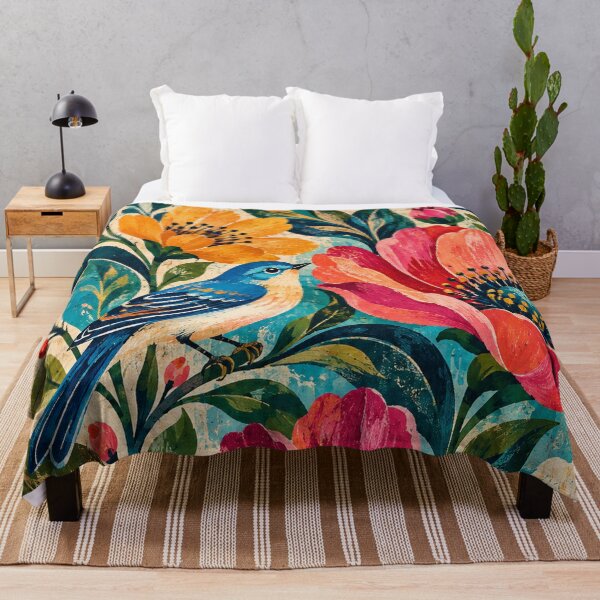 Item preview, Blue Bird & Wildflowers – Colorful Vintage Folk Art designed and sold by RetroPop23.