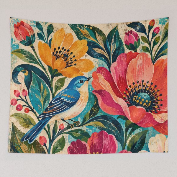 Artikelvorschau, Blaumeisen & Wildblumen – Farbenfrohe Vintage-Volkskunst entworfen und verkauft von RetroPop23.