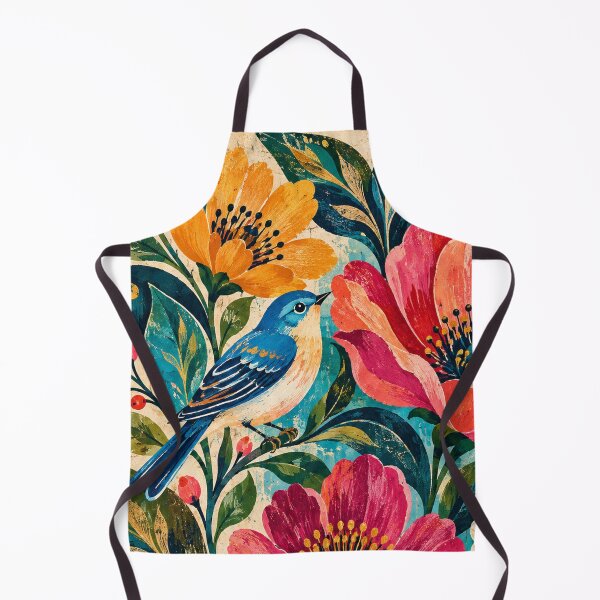 Item preview, Blue Bird & Wildflowers – Colorful Vintage Folk Art designed and sold by RetroPop23.